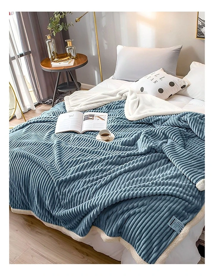 Double Sided Thick Flannel Throw Blanket in Blue