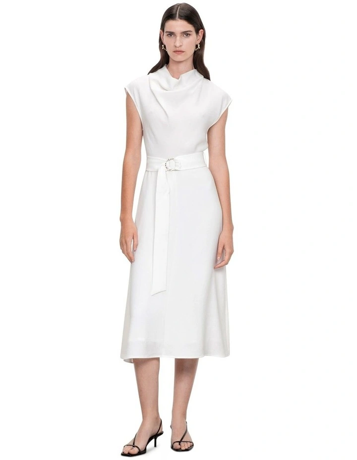 Double Crepe Funnel Neck Dress in Ivory