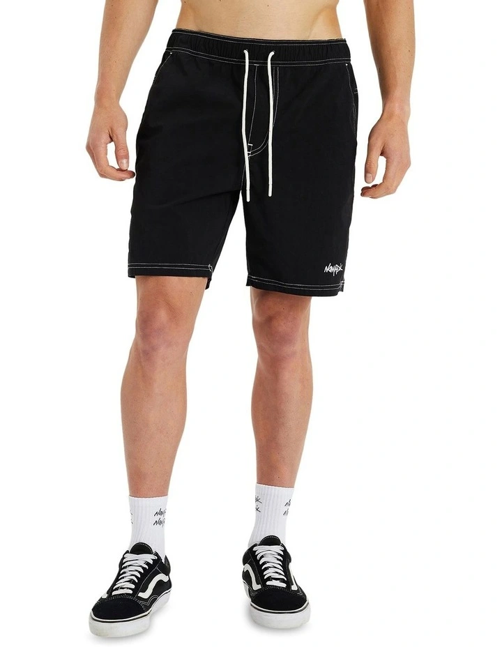 Collided Beach Shorts in Jet Black