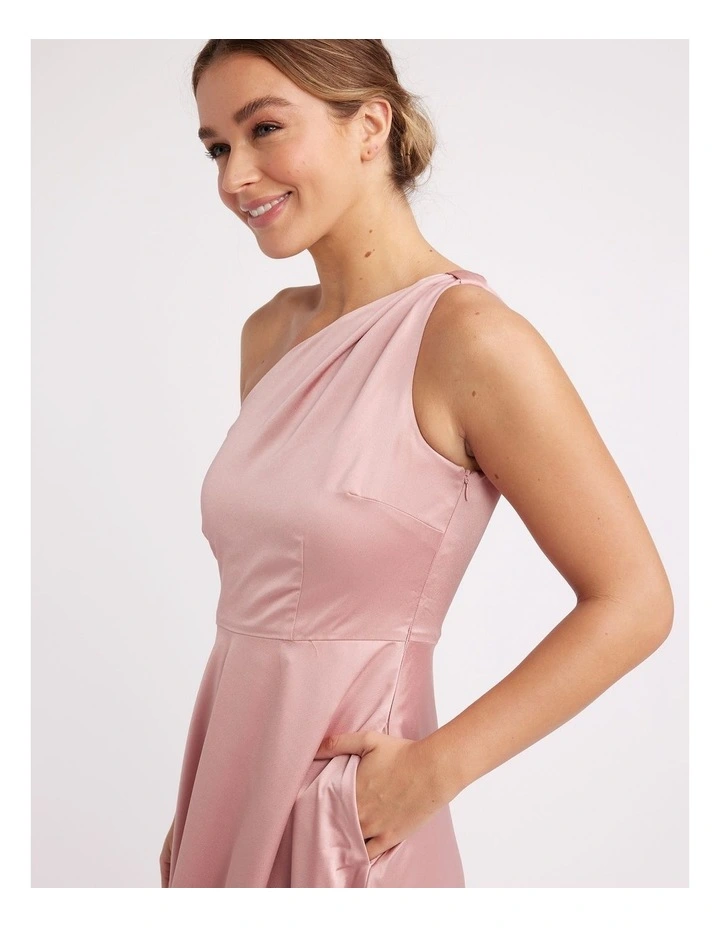 Montreal Asymmetric Midi Dress in Rose Pink
