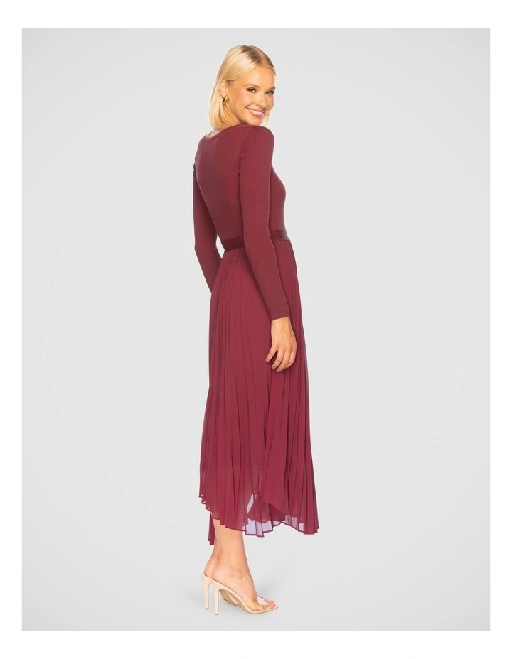 Rietta Long Sleeve Midi Dress in Burgundy