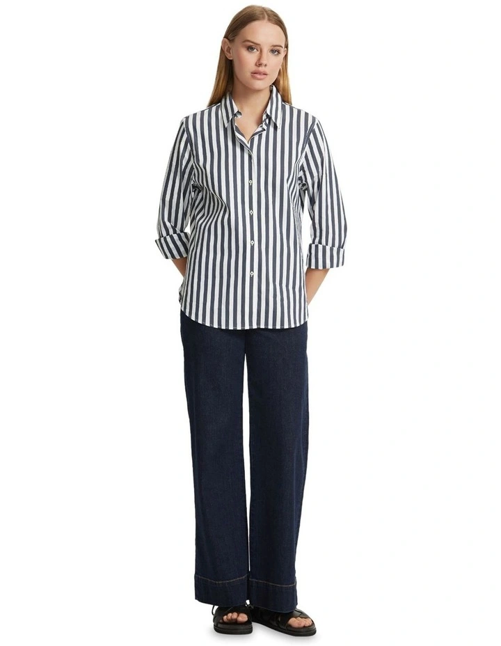 Gaby Cotton Stretch Stripe Shirt in Navy