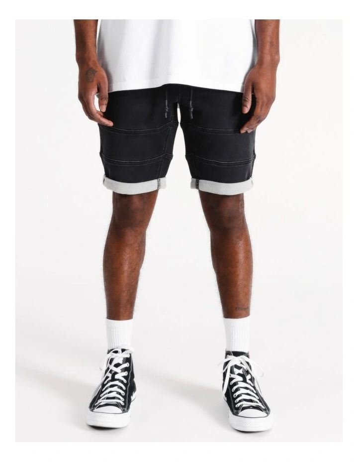 Khong Pull on Knit Denim Short in Black
