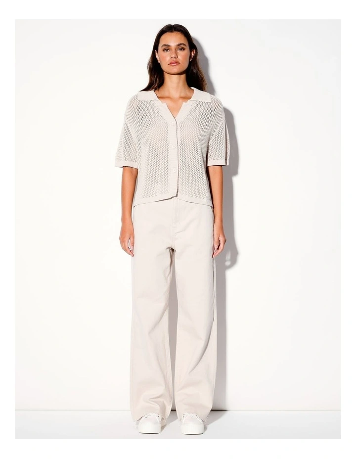 Organic Crochet Button Through Polo Top in Flesh