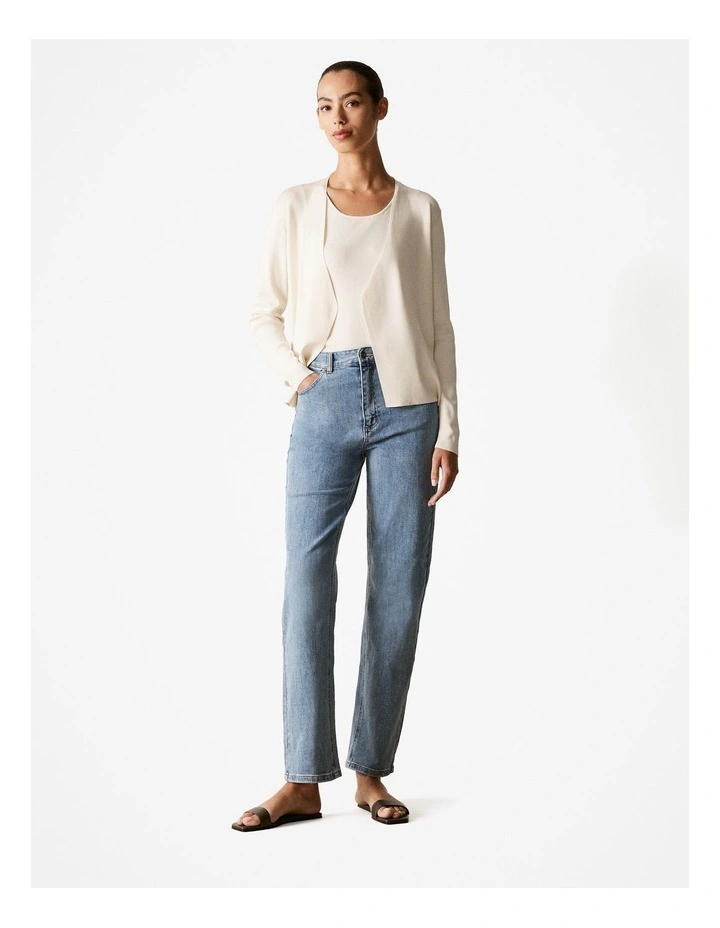 Fine Rib Waterfall Cardigan in Parchment
