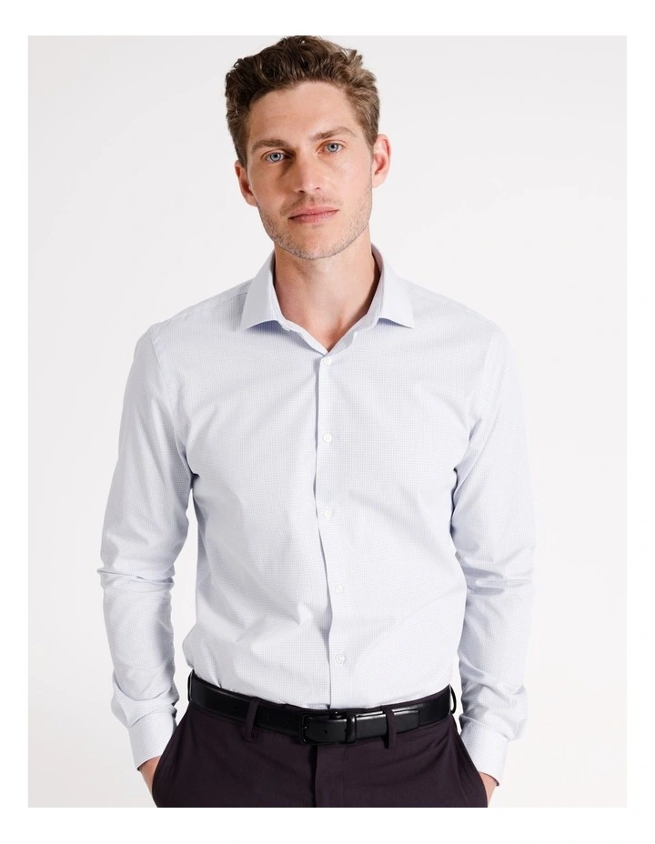 Slim Long Sleeve 2 Colour Shirt in Mini Blue Check