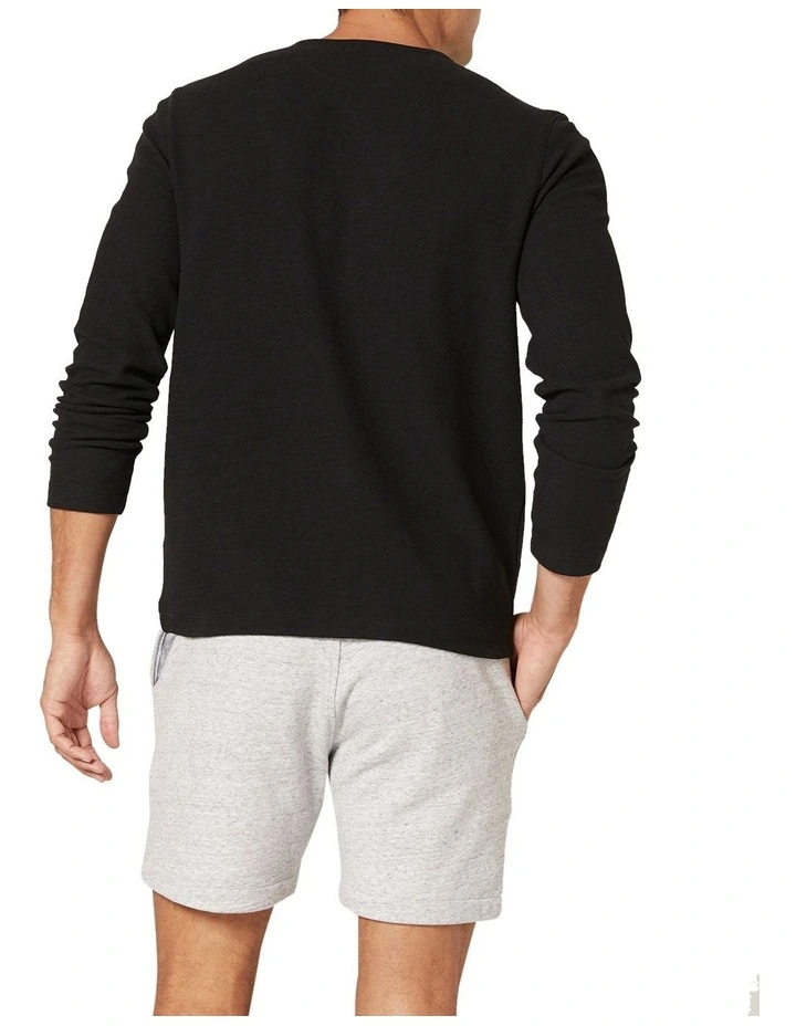 Waffle Knit Sweat Top Black