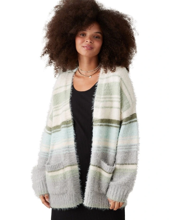 Whoa So Cozy Fuzzy Cardigan in Grey