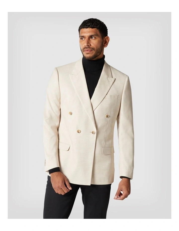 Slim Stretch Double Breasted Tailored Jacket in Natural