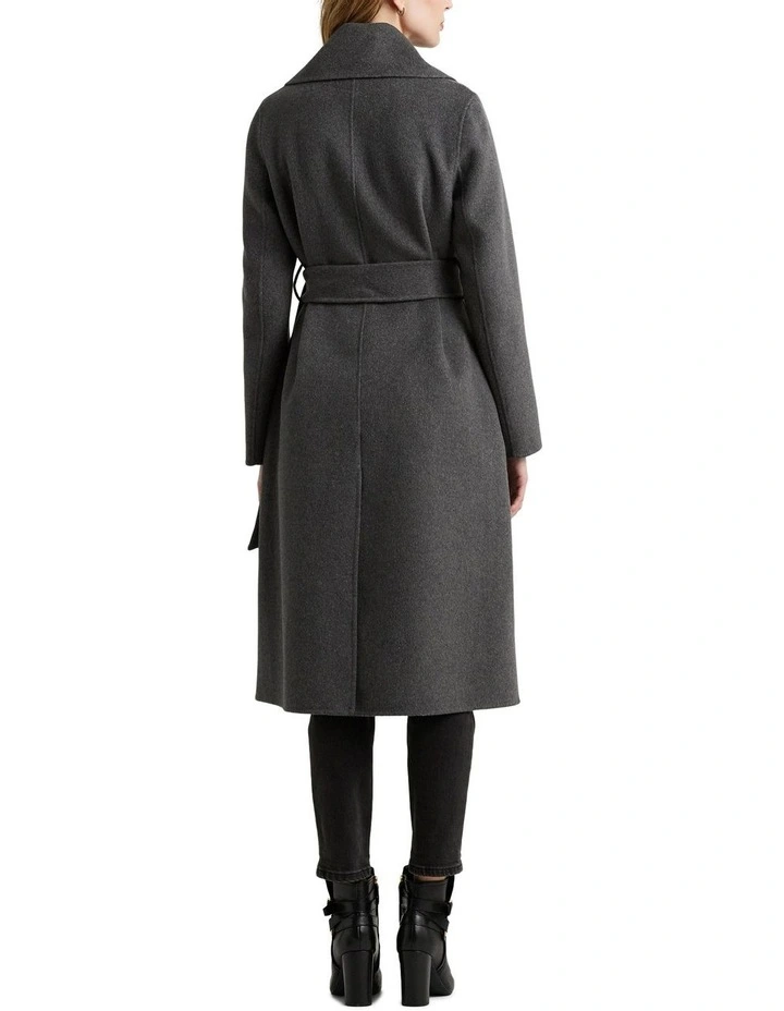 Double-Faced Wool-Blend Wrap Coat in Grey