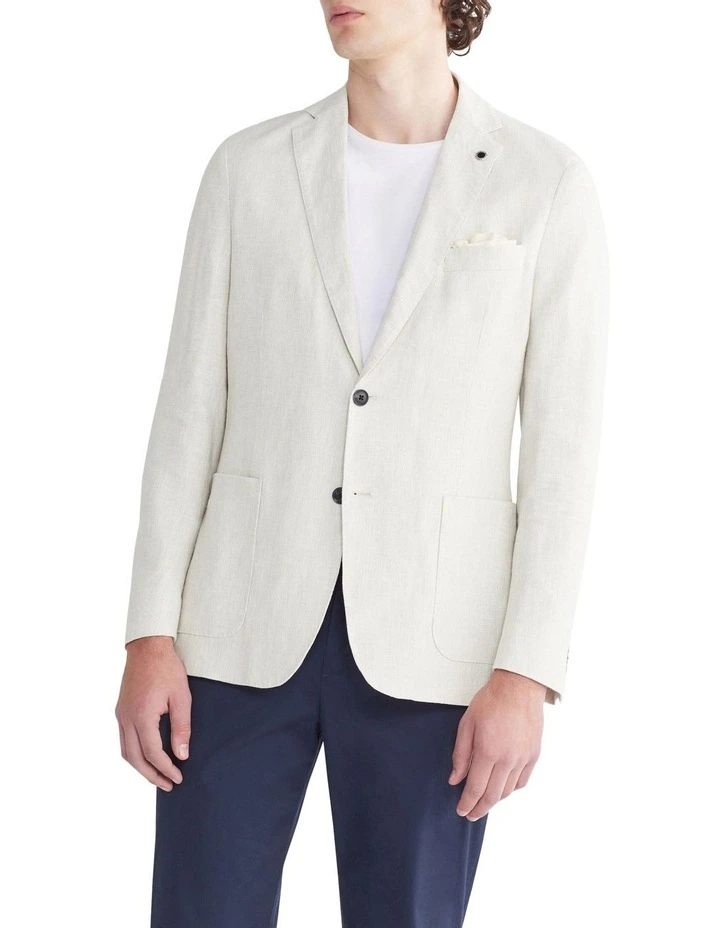 Slub Fine Check Slim Casual Jacket in Ecru