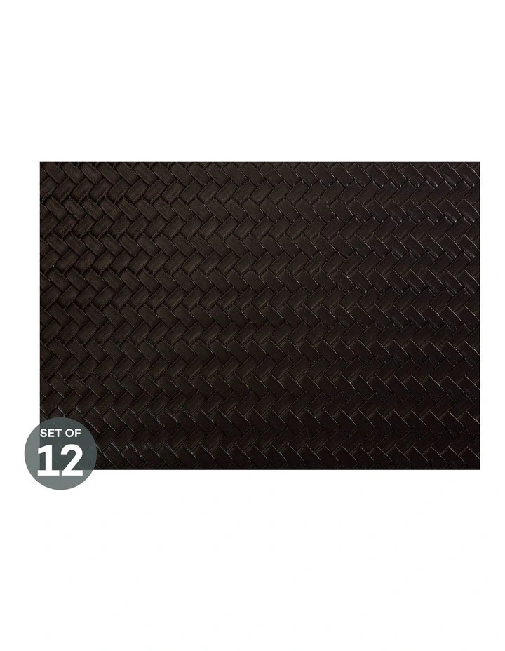 Table Accents Leather Look Placemat 43x30cm Black Plait Set of 12