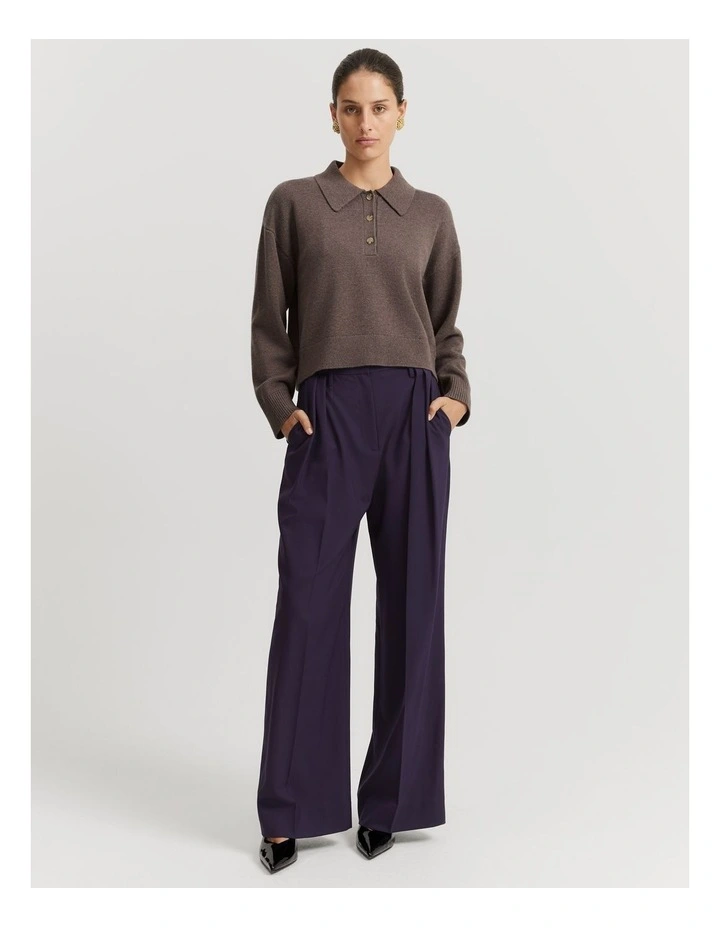 Organically Grown Cotton Blend Crop Crew Neck Knit in Truffle Marle