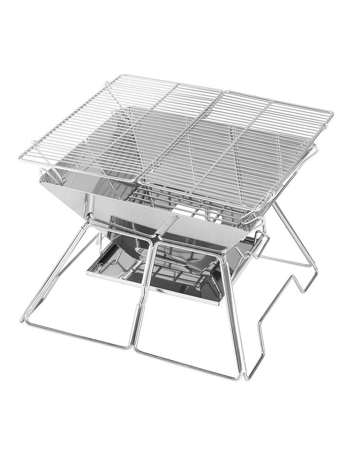 Camping Fire Pit BBQ 2-in-1 Grill Smoker Stainless Steel