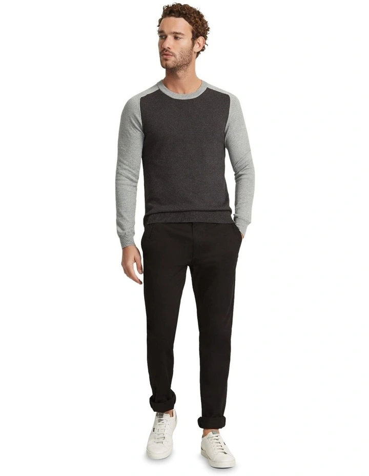Finn Crew Neck Cashmere Blend Top in Charcoal/Grey