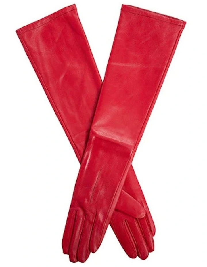 Single Point Long Leather Gloves in Berry