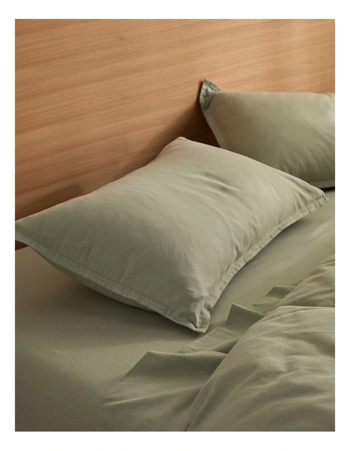 Frankie Flannelette Quilt Cover Set in Sage