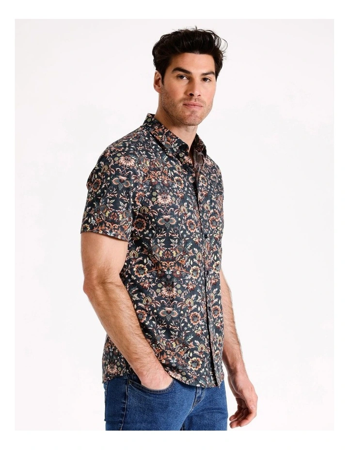 Burley Floral Print Short Sleeve Shirt in Navy