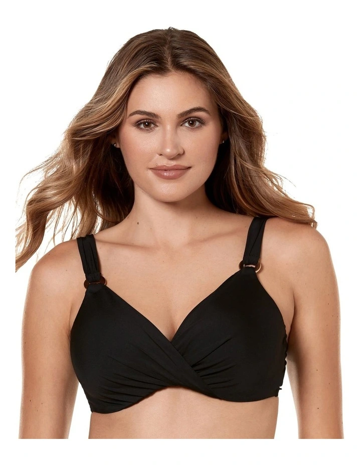 Underwire Wide Strap Plunge Bikini Top D,DD,E-Cup in Black