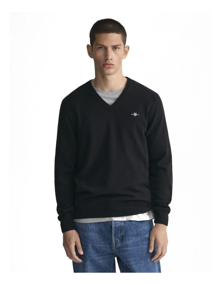 Superfine Lambswool V-Neck Sweater in Black