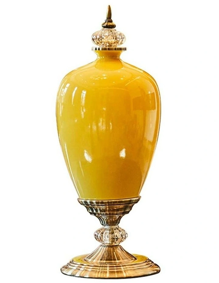 Ceramic Oval Flower Vase with Metal Base 42cm in Yellow
