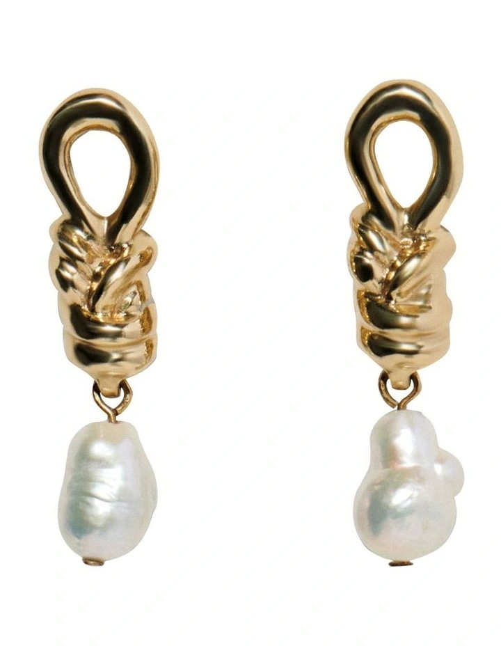 Knotted Pearl Drop Earring in Gold