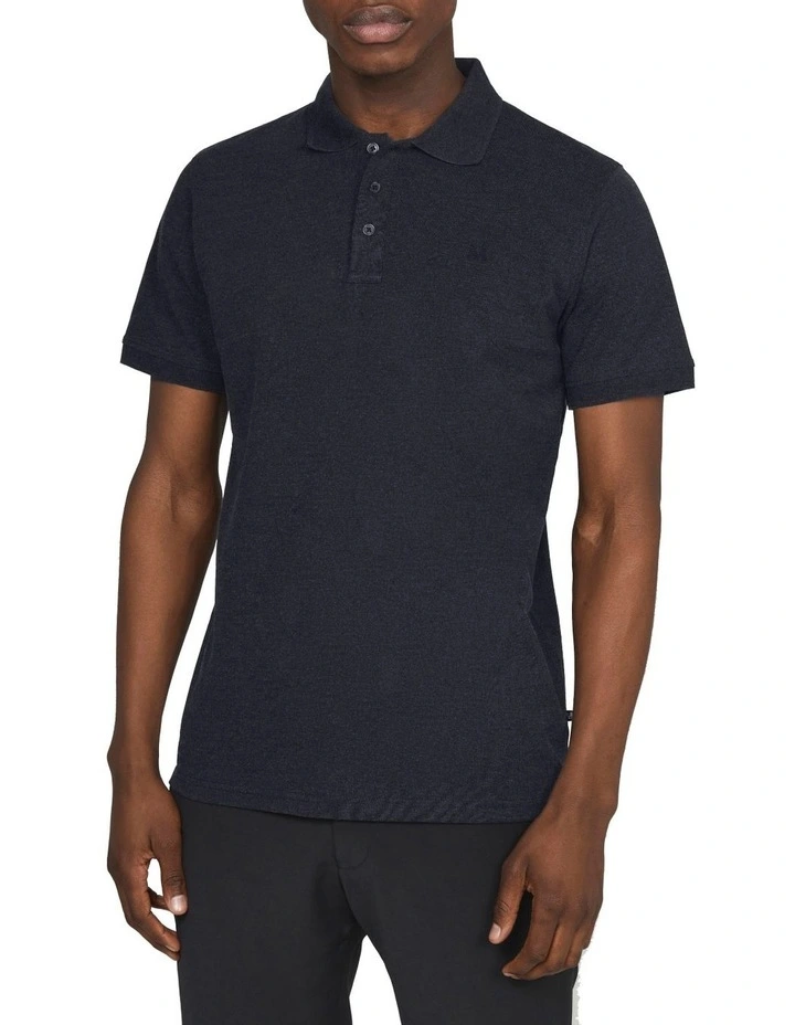 Poleo Melange Polo T-shirt in Dark Navy