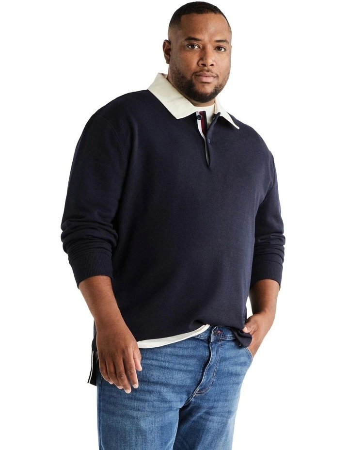 Big and Tall Global Stripe Rugby Shirt in Navy