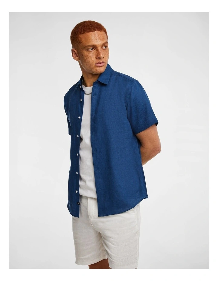 Lewis Pure Linen Shirt in Bright Cobalt