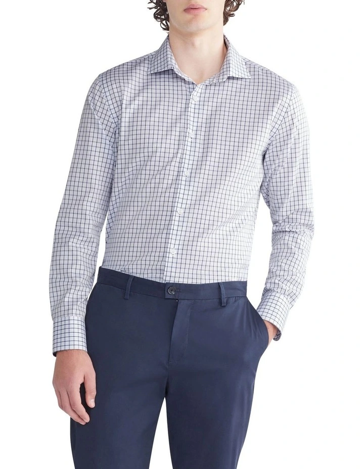 Slim Long Sleeve Check Shirt in Blue