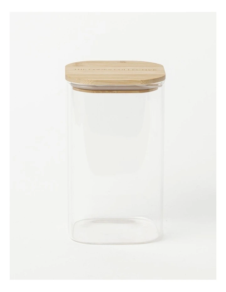 Square Storage Canister with Lid 1600ml in Bamboo/Glass