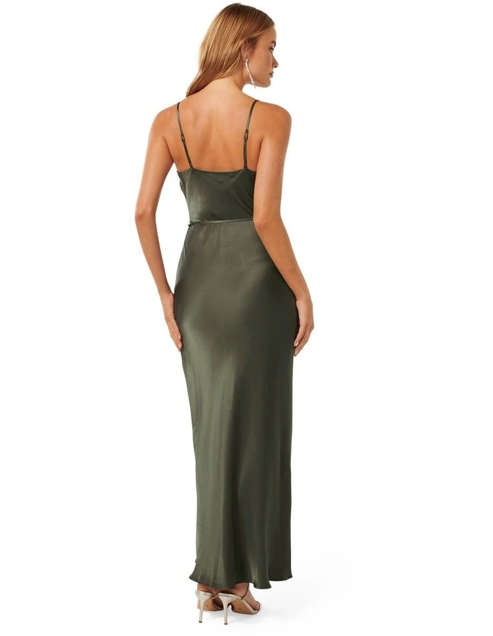 Lucy Satin Cowl Neck Maxi Dress in Green