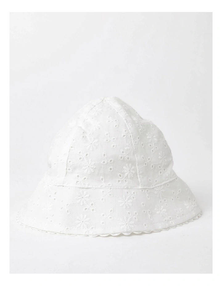 Widebrim Broderie Hat In White
