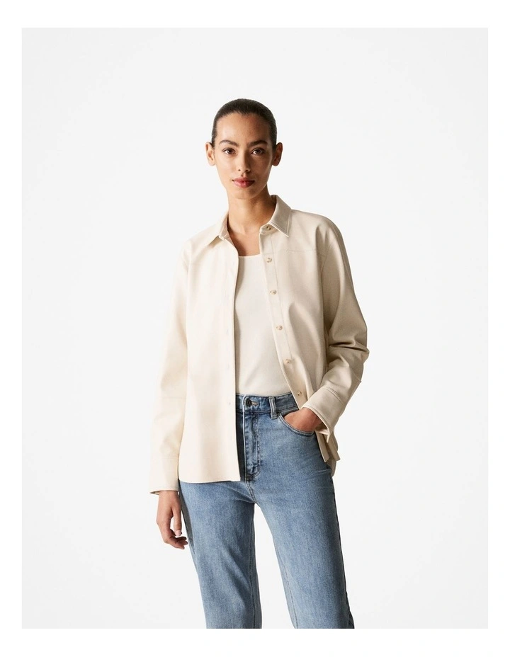 Faux Leather Shirt in Parchment