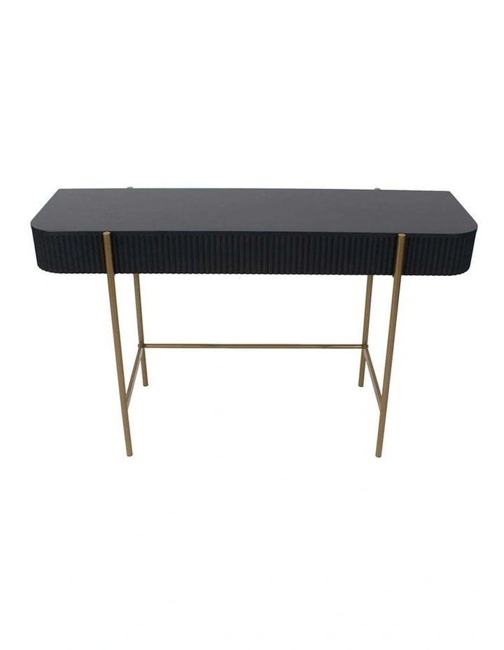 Wood Metal Ribbed Console Table 120cm in Black/Gold