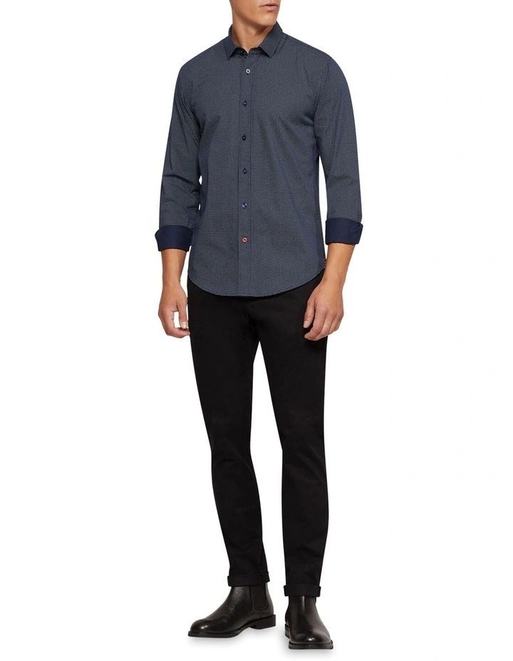 Kenton Printed Cotton Shirt in Navy