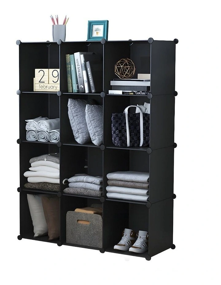 4 Tier 12-Cube Portable Storage Organiser in Black