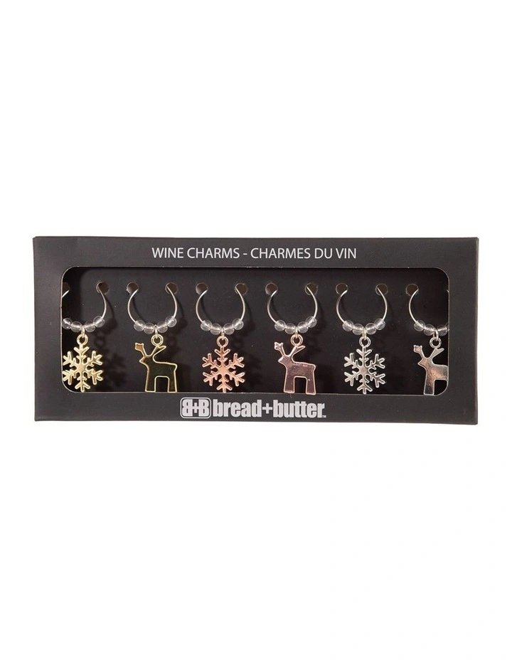 3 Snowflake and 3 Reindeer Wine Glass Charms 6 Pack