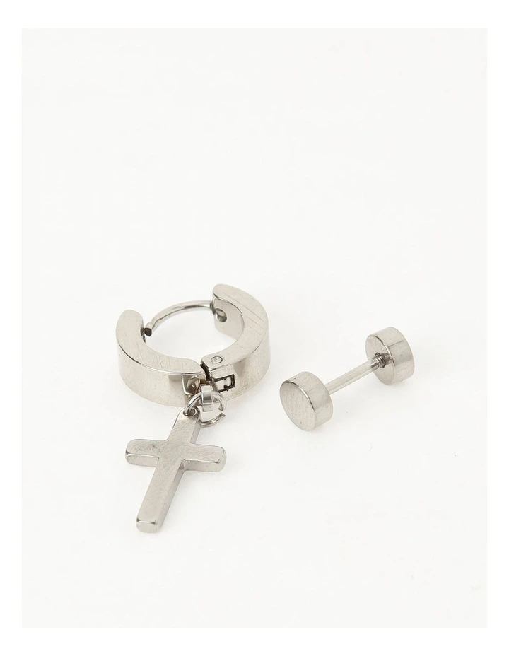 Cross Hoop Drop & Stud in Silver