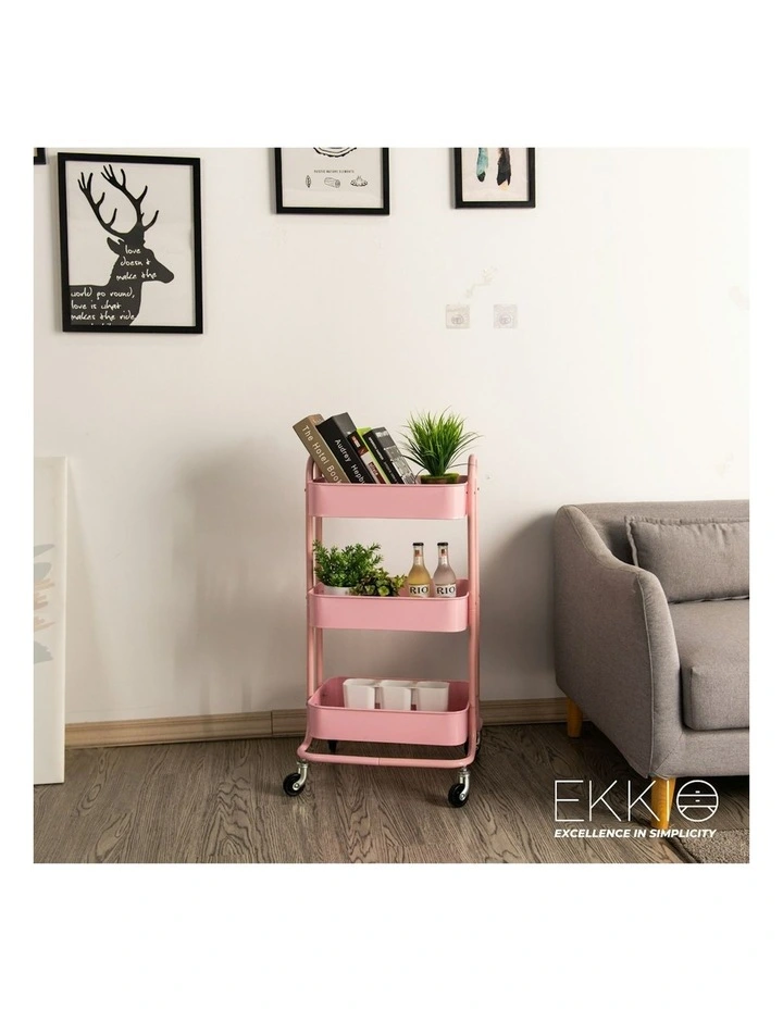 Kitchen Trolley Cart 3 Tier in Pink