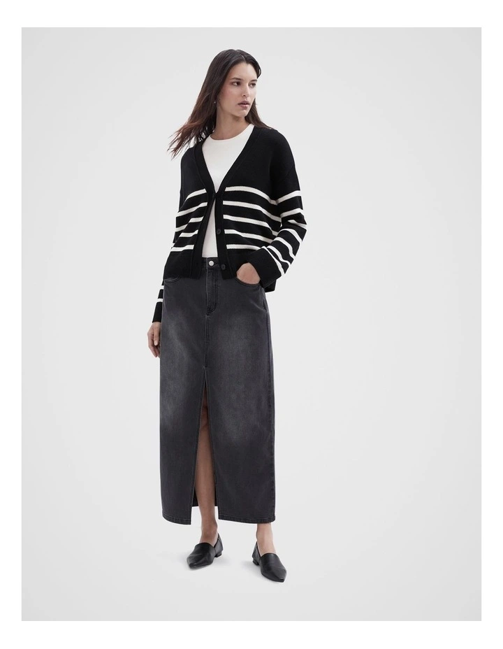 Stripe Cardigan in Black Ptnt