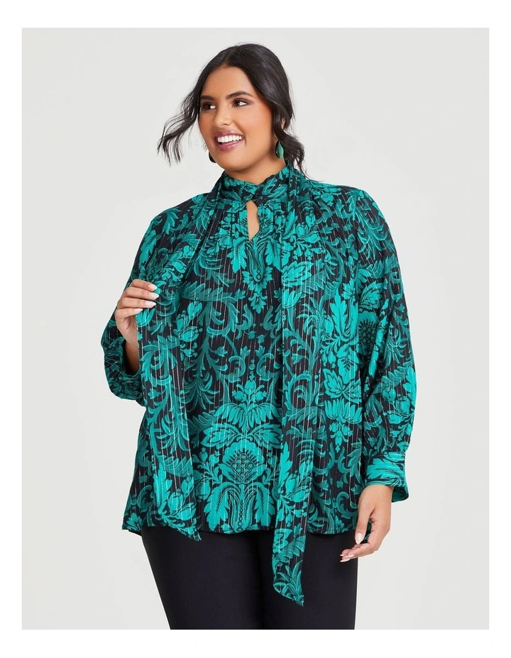 Natural Moss Neck Tie Top in Print