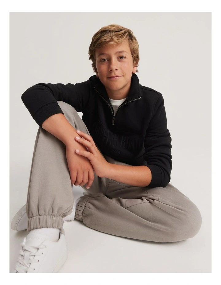 Teen Verified Australian Cotton Heritage Half Zip Sweat in Black