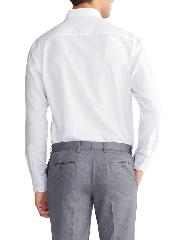 Slim Long Sleeve Dobby Shirt in White