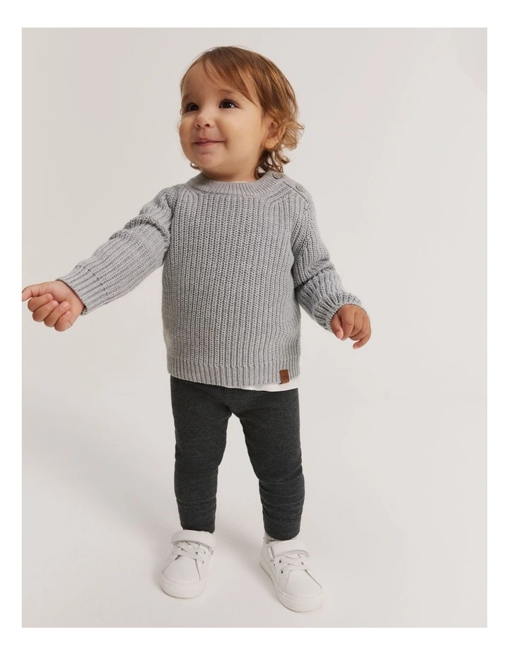 Organically Grown Cotton Solid Rib Legging in Charcoal Marle