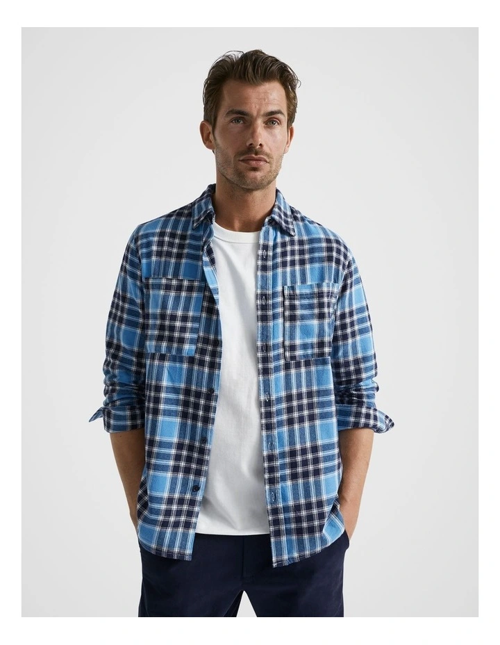 Brushed Check Flannel Shirt in Deep Chambray Marle