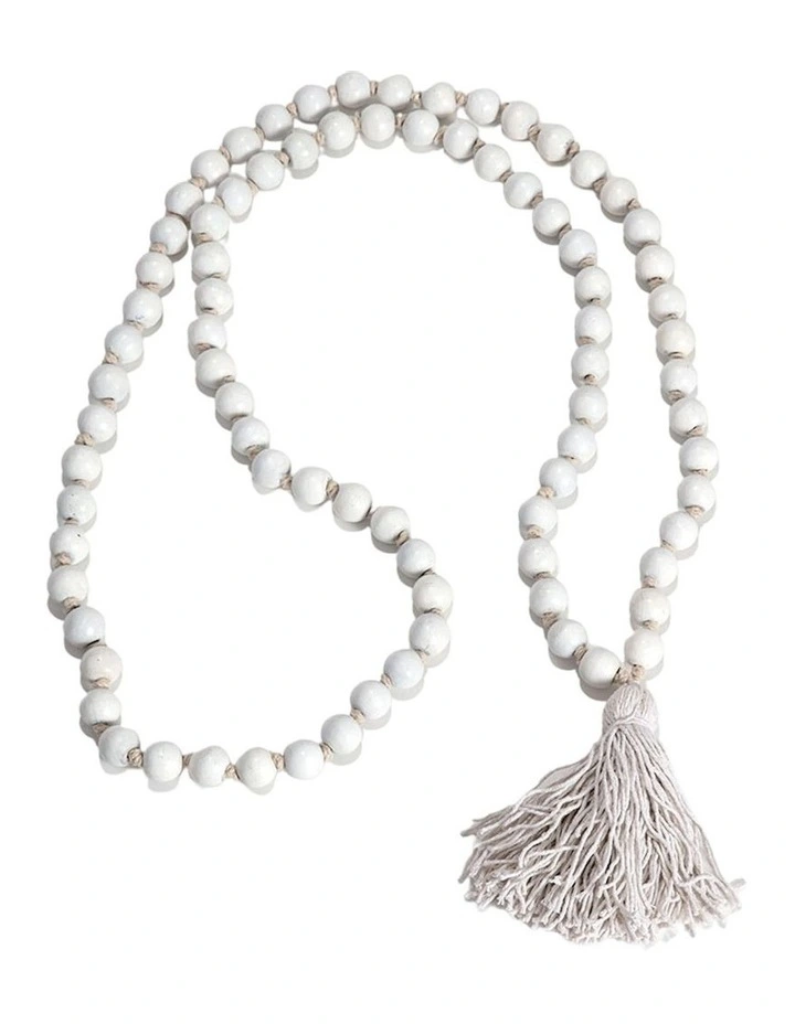 Mango Wood Tassel Garland in White