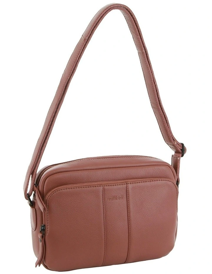 Leather Multi-Zip Cross-Body Bag in Rose
