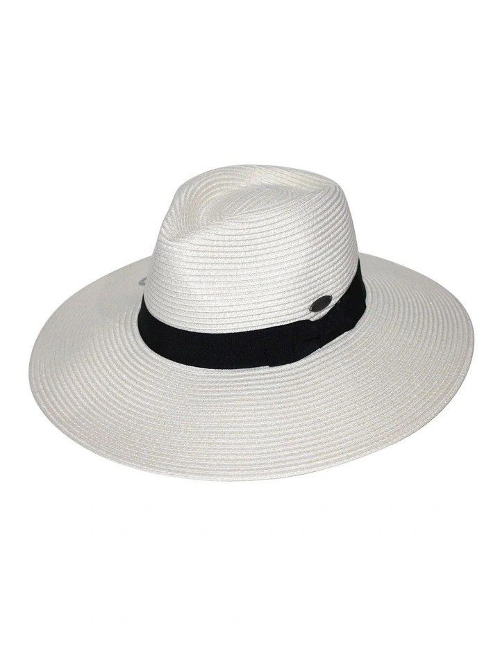 Fiona Wide Brim Fedora Hat in Ivory/Black