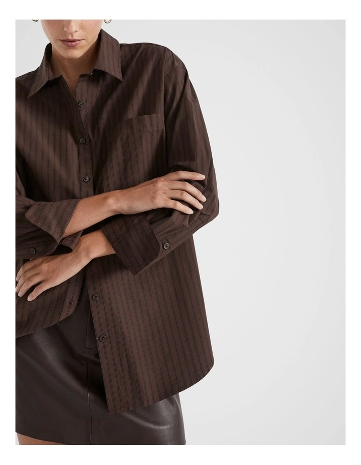 Poplin Pocket Front Shirt in Dark Espresso Stripe